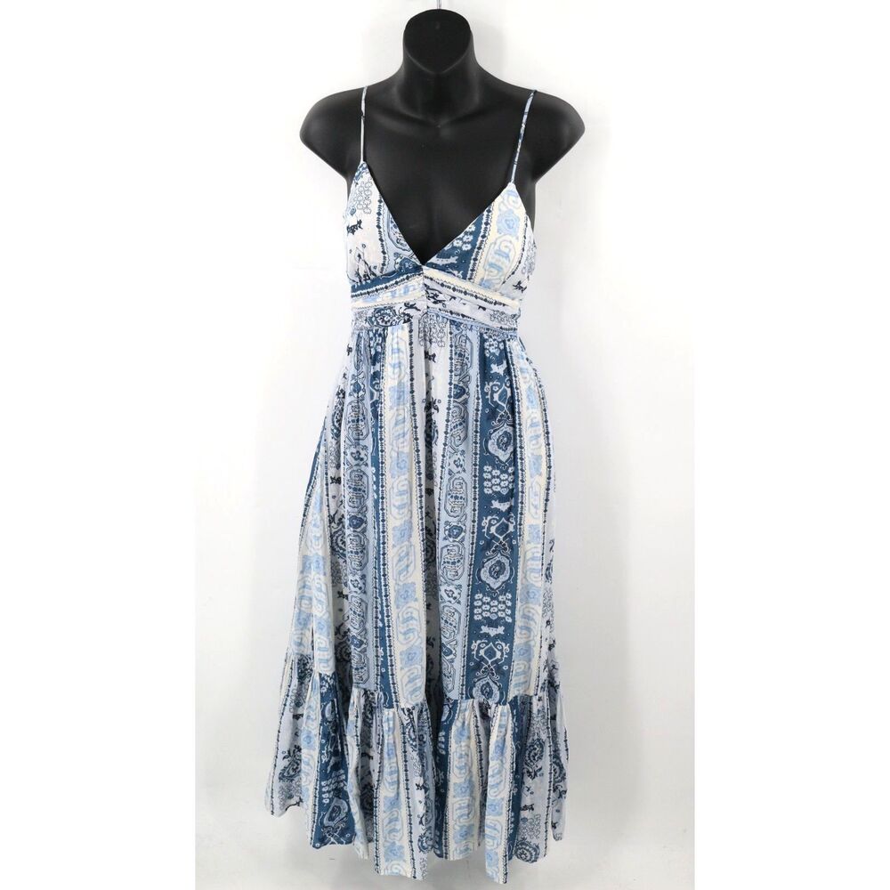 Abercrombie & Fitch Womens Floral Tired Ruffle Maxi Dress Size XSP Blue